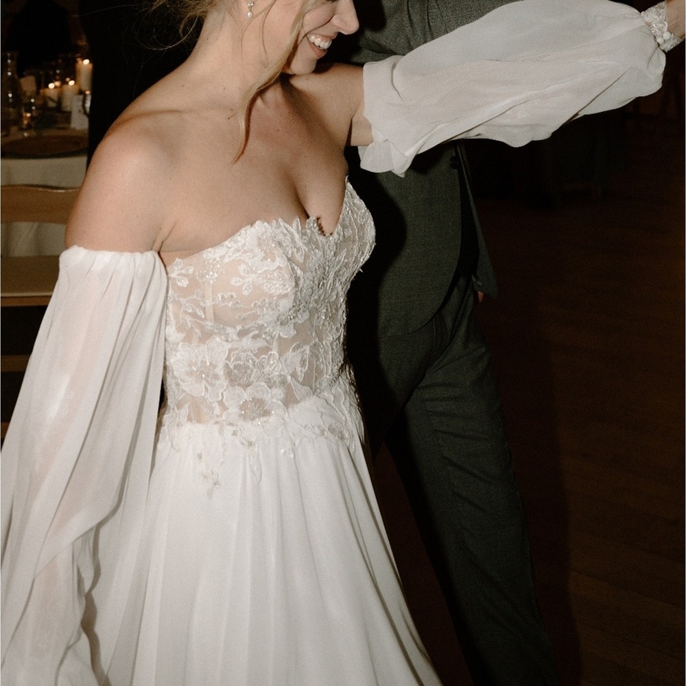 Lillian West Wedding Gown Off the Shoulder Style 66228 With Slit Ethereal Boho